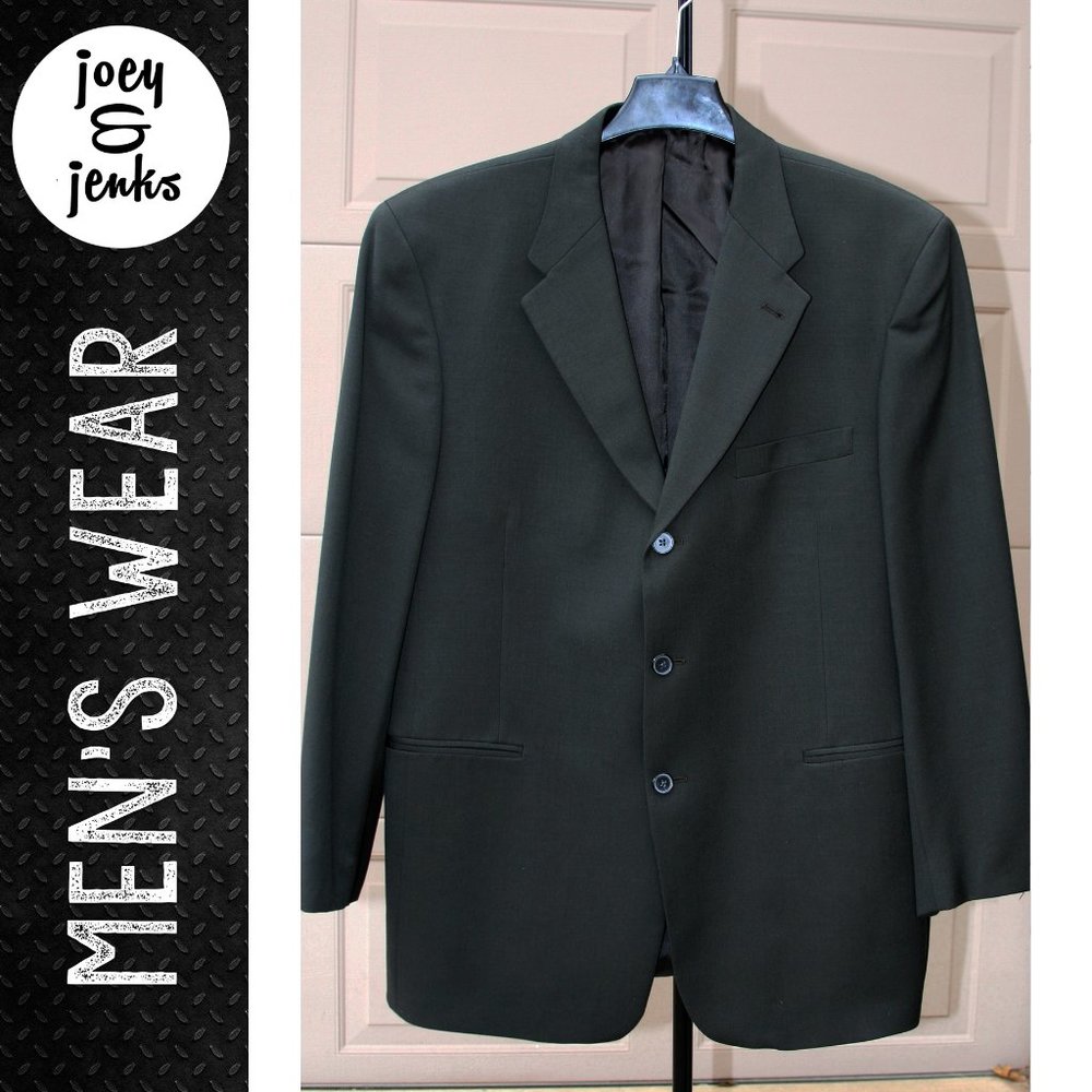 Men's Murano Lessona Wool 3 Button Olive Green Sport Coat Blazer Jacket Size 44R